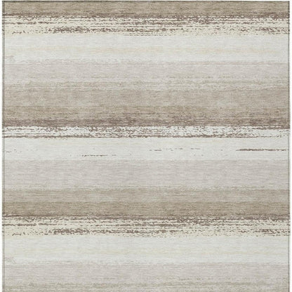 5' X 8' Ivory And Linen Striped Washable Indoor Outdoor Area Rug