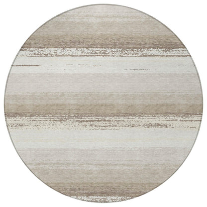 8' Ivory And Linen Round Striped Washable Indoor Outdoor Area Rug HomeRoots