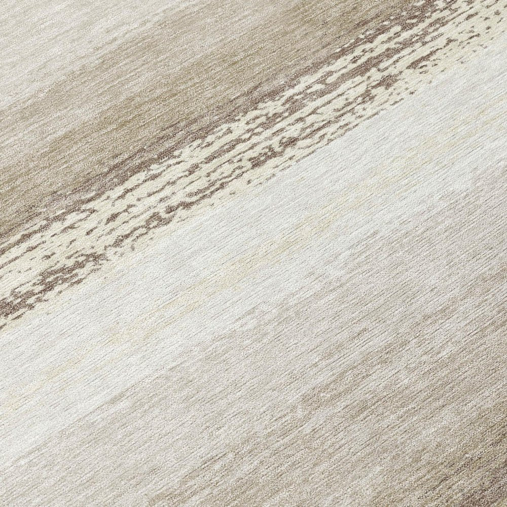 8' Ivory And Linen Round Striped Washable Indoor Outdoor Area Rug HomeRoots