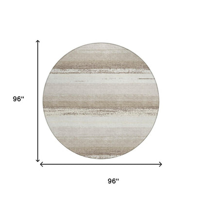 8' Ivory And Linen Round Striped Washable Indoor Outdoor Area Rug HomeRoots