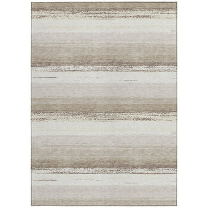 9' X 12' Ivory And Linen Striped Washable Indoor Outdoor Area Rug HomeRoots