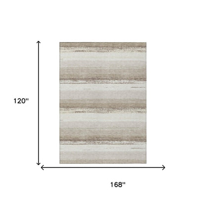 10' X 14' Ivory And Linen Striped Washable Indoor Outdoor Area Rug HomeRoots
