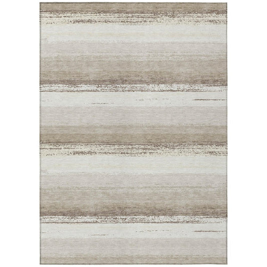 10' X 14' Ivory And Linen Striped Washable Indoor Outdoor Area Rug