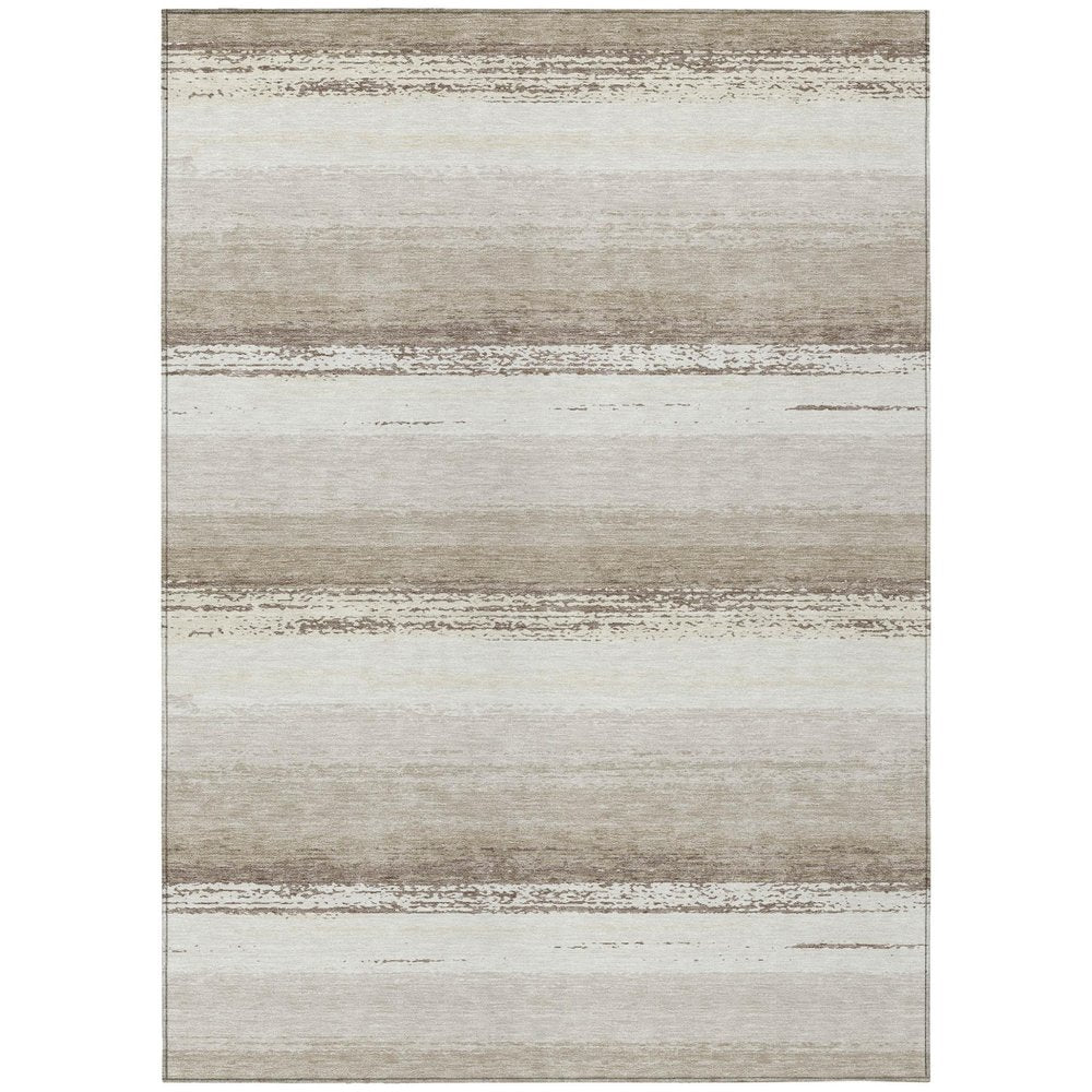 10' X 14' Ivory And Linen Striped Washable Indoor Outdoor Area Rug — view 1