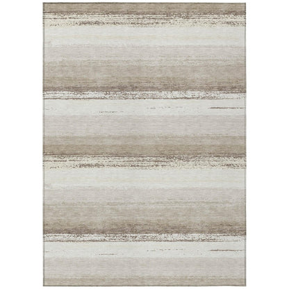 10' X 14' Ivory And Linen Striped Washable Indoor Outdoor Area Rug HomeRoots