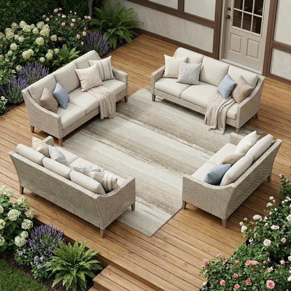 10' X 14' Ivory And Linen Striped Washable Indoor Outdoor Area Rug HomeRoots