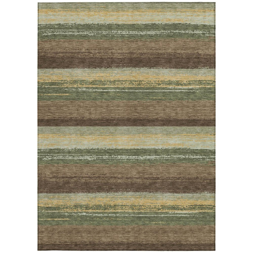 3' X 5' Olive Green And Blue Striped Washable Indoor Outdoor Area Rug — view 7