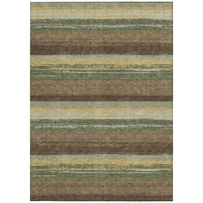 3' X 5' Olive Green And Blue Striped Washable Indoor Outdoor Area Rug HomeRoots
