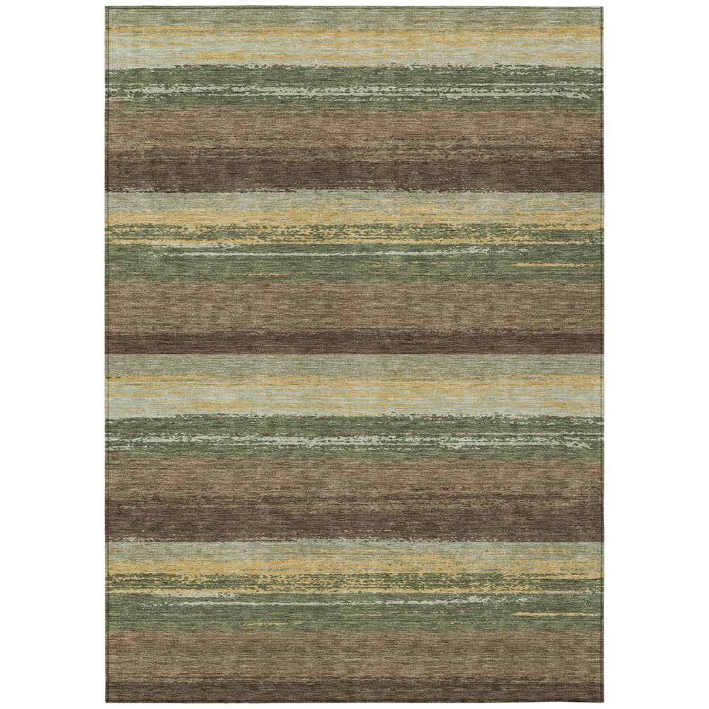 3' X 5' Olive Green And Blue Striped Washable Indoor Outdoor Area Rug — view 1