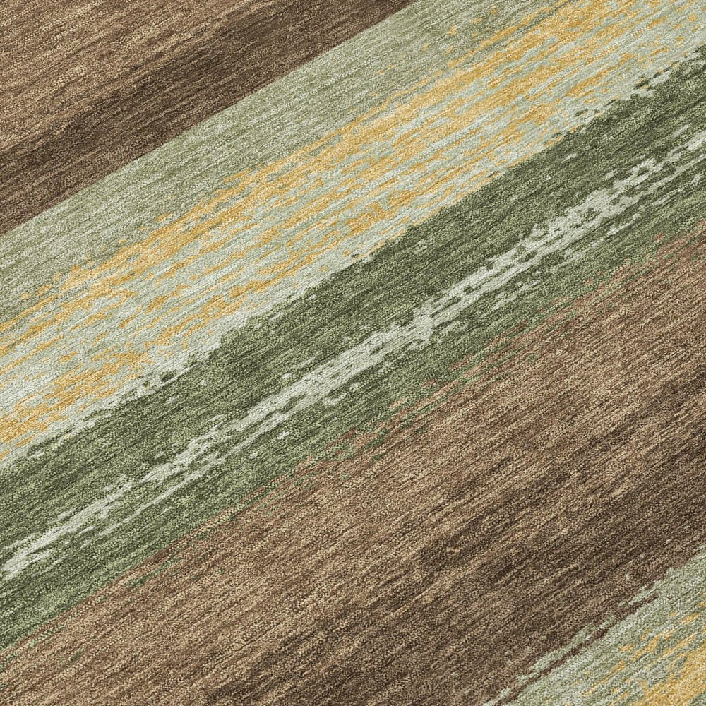 3' X 5' Olive Green And Blue Striped Washable Indoor Outdoor Area Rug HomeRoots