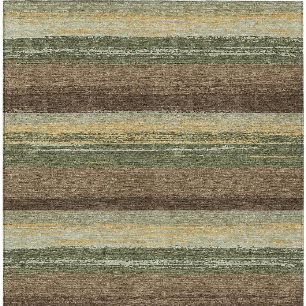 5' X 8' Olive Green And Blue Striped Washable Indoor Outdoor Area Rug — view 7