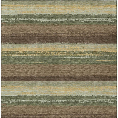 5' X 8' Olive Green And Blue Striped Washable Indoor Outdoor Area Rug HomeRoots