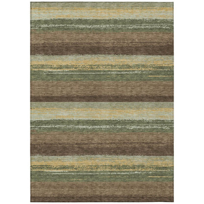 5' X 8' Olive Green And Blue Striped Washable Indoor Outdoor Area Rug HomeRoots
