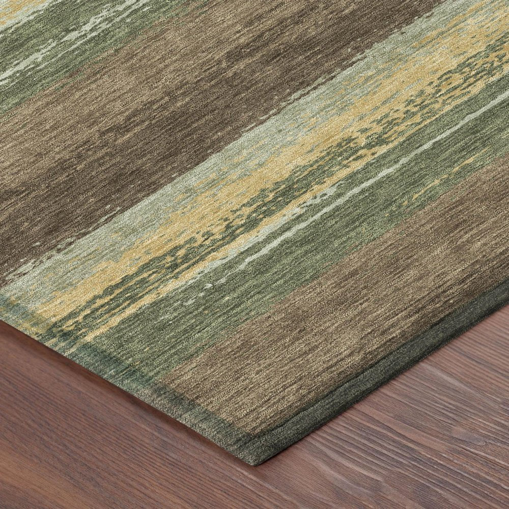 5' X 8' Olive Green And Blue Striped Washable Indoor Outdoor Area Rug — view 2
