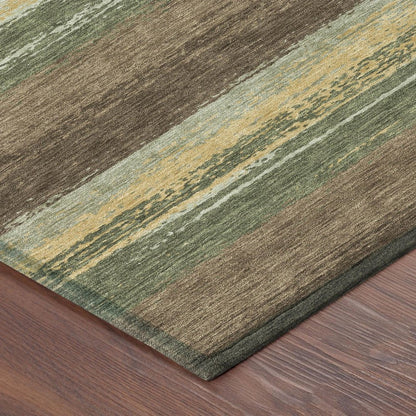 5' X 8' Olive Green And Blue Striped Washable Indoor Outdoor Area Rug HomeRoots