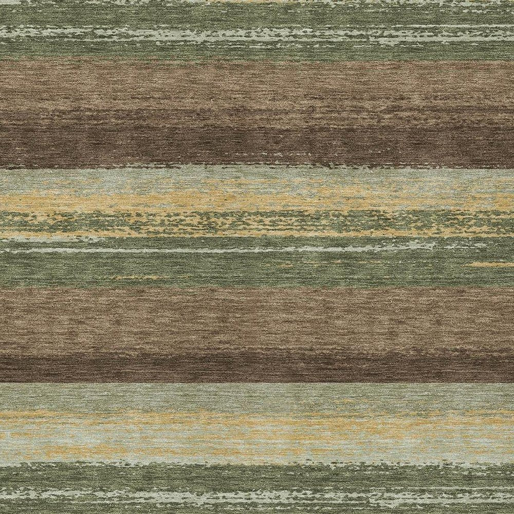 5' X 8' Olive Green And Blue Striped Washable Indoor Outdoor Area Rug HomeRoots