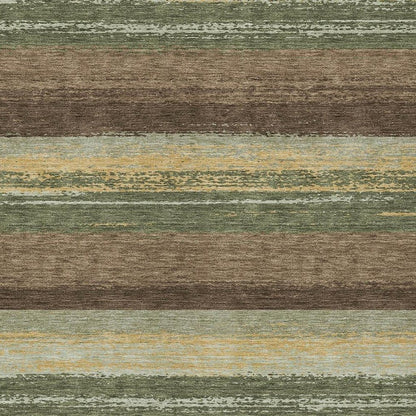 5' X 8' Olive Green And Blue Striped Washable Indoor Outdoor Area Rug HomeRoots