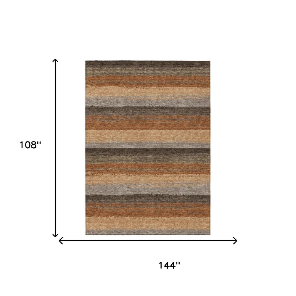 9' X 12' Orange And Green Striped Washable Indoor Outdoor Area Rug HomeRoots
