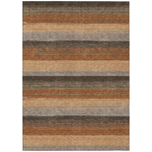 9' X 12' Orange And Green Striped Washable Indoor Outdoor Area Rug