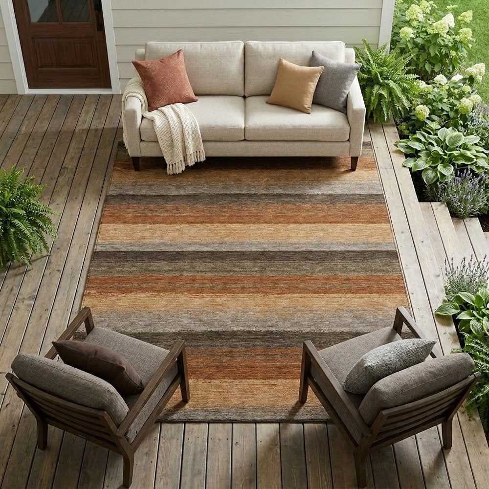 9' X 12' Orange And Green Striped Washable Indoor Outdoor Area Rug — view 5