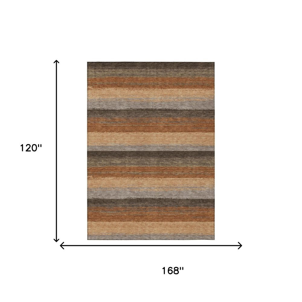 10' X 14' Orange And Green Striped Washable Indoor Outdoor Area Rug HomeRoots