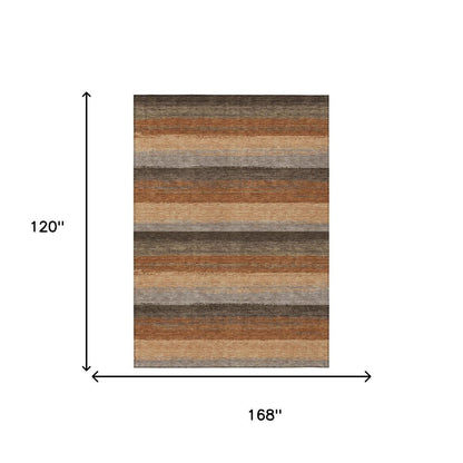 10' X 14' Orange And Green Striped Washable Indoor Outdoor Area Rug HomeRoots