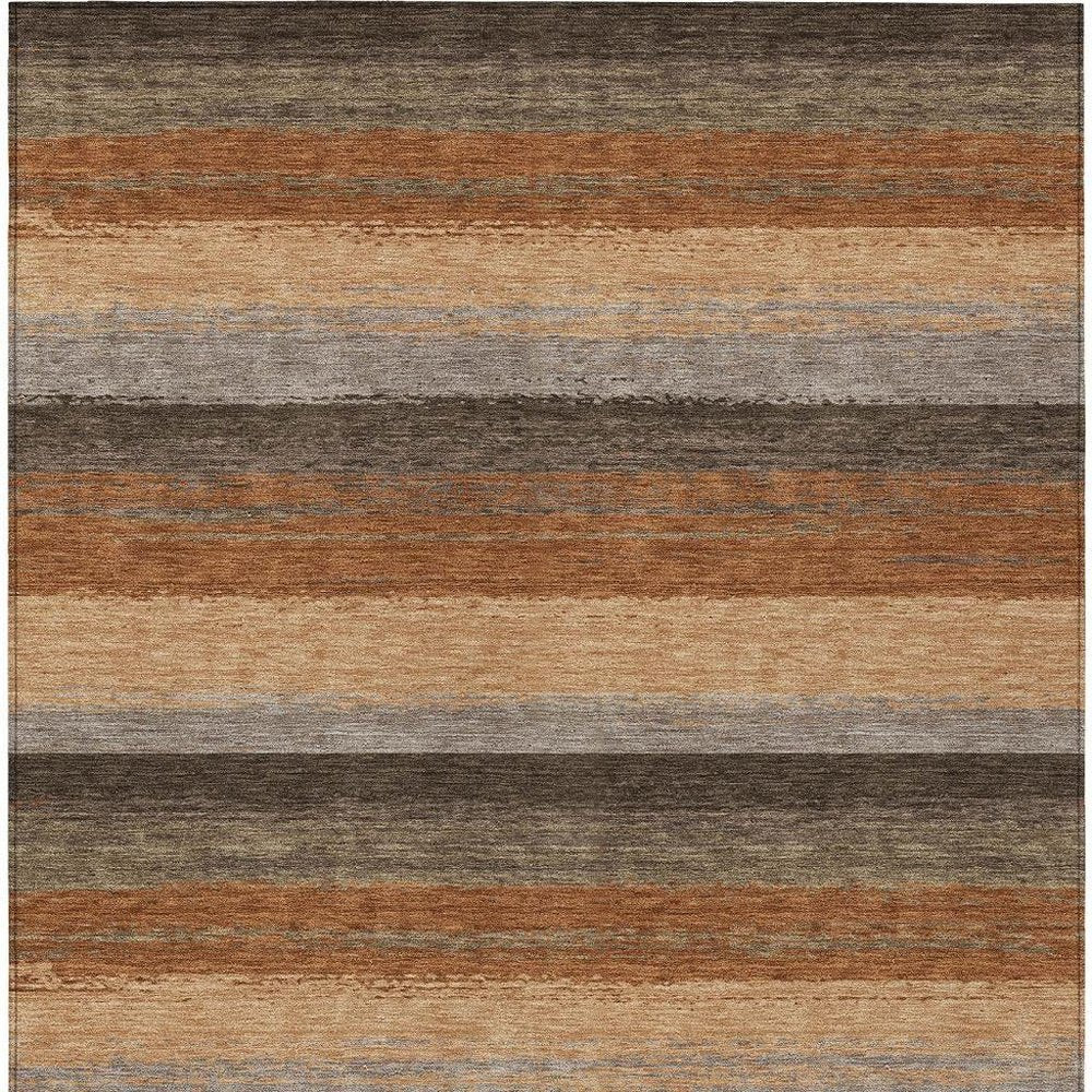 10' X 14' Orange And Green Striped Washable Indoor Outdoor Area Rug