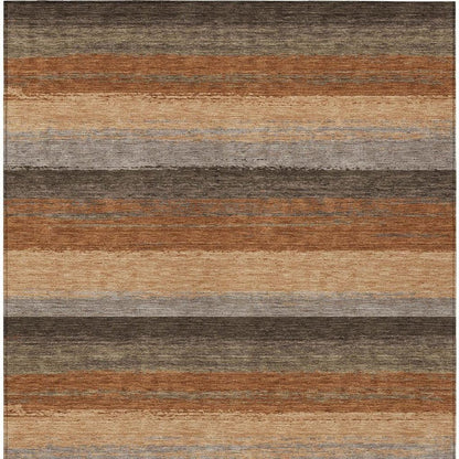 10' X 14' Orange And Green Striped Washable Indoor Outdoor Area Rug
