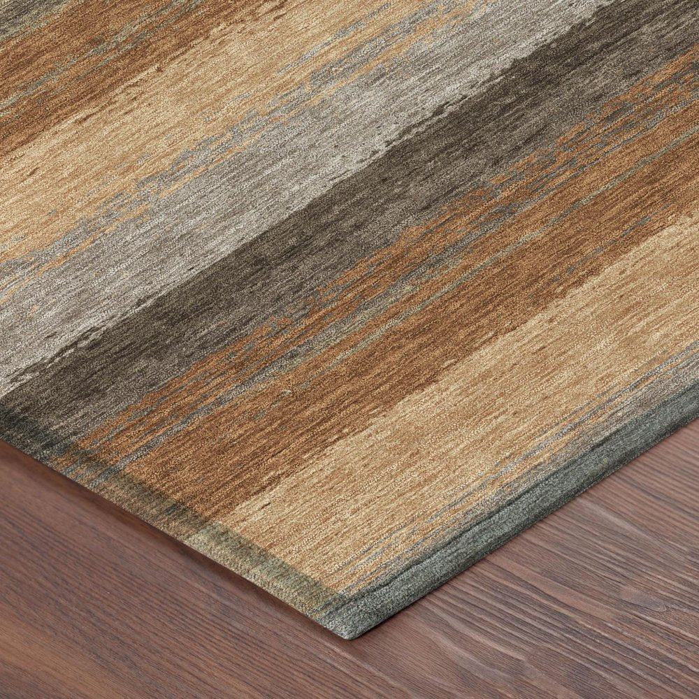 10' X 14' Orange And Green Striped Washable Indoor Outdoor Area Rug