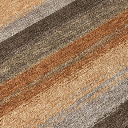 10' X 14' Orange And Green Striped Washable Indoor Outdoor Area Rug