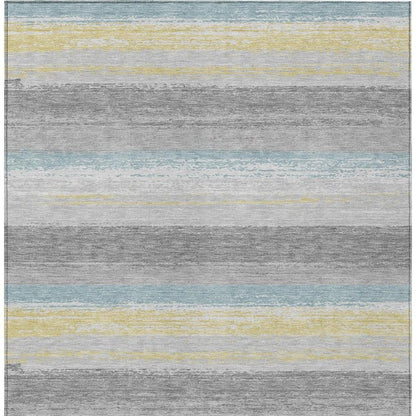 3' X 5' Silver And Taupe Striped Washable Indoor Outdoor Area Rug