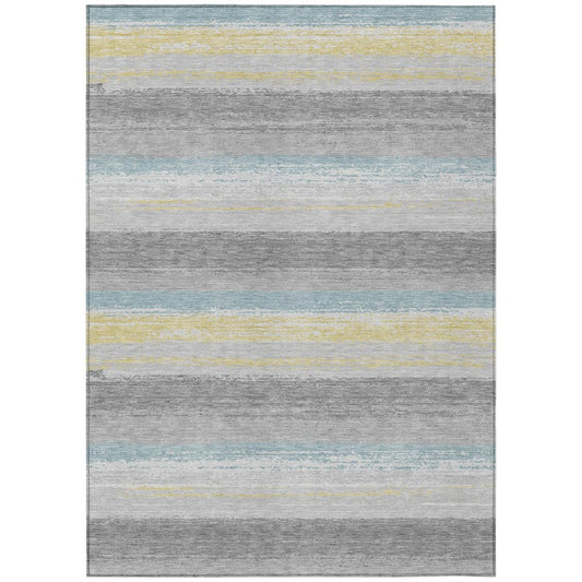 3' X 5' Silver And Taupe Striped Washable Indoor Outdoor Area Rug