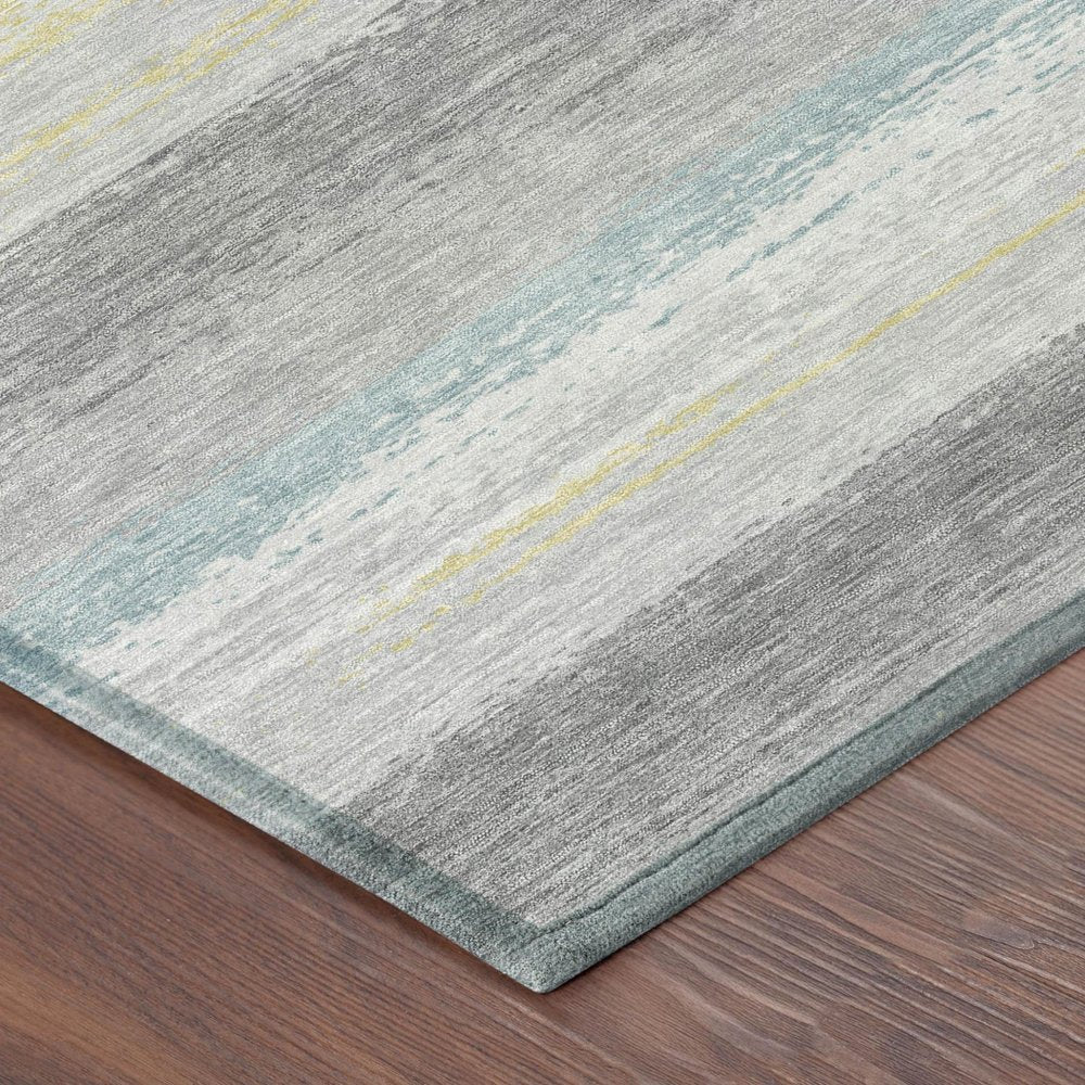 3' X 5' Silver And Taupe Striped Washable Indoor Outdoor Area Rug — view 2