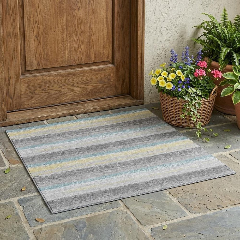 3' X 5' Silver And Taupe Striped Washable Indoor Outdoor Area Rug HomeRoots