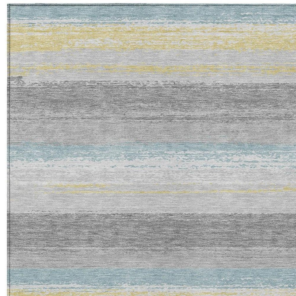 3' X 5' Silver And Taupe Striped Washable Indoor Outdoor Area Rug — view 6