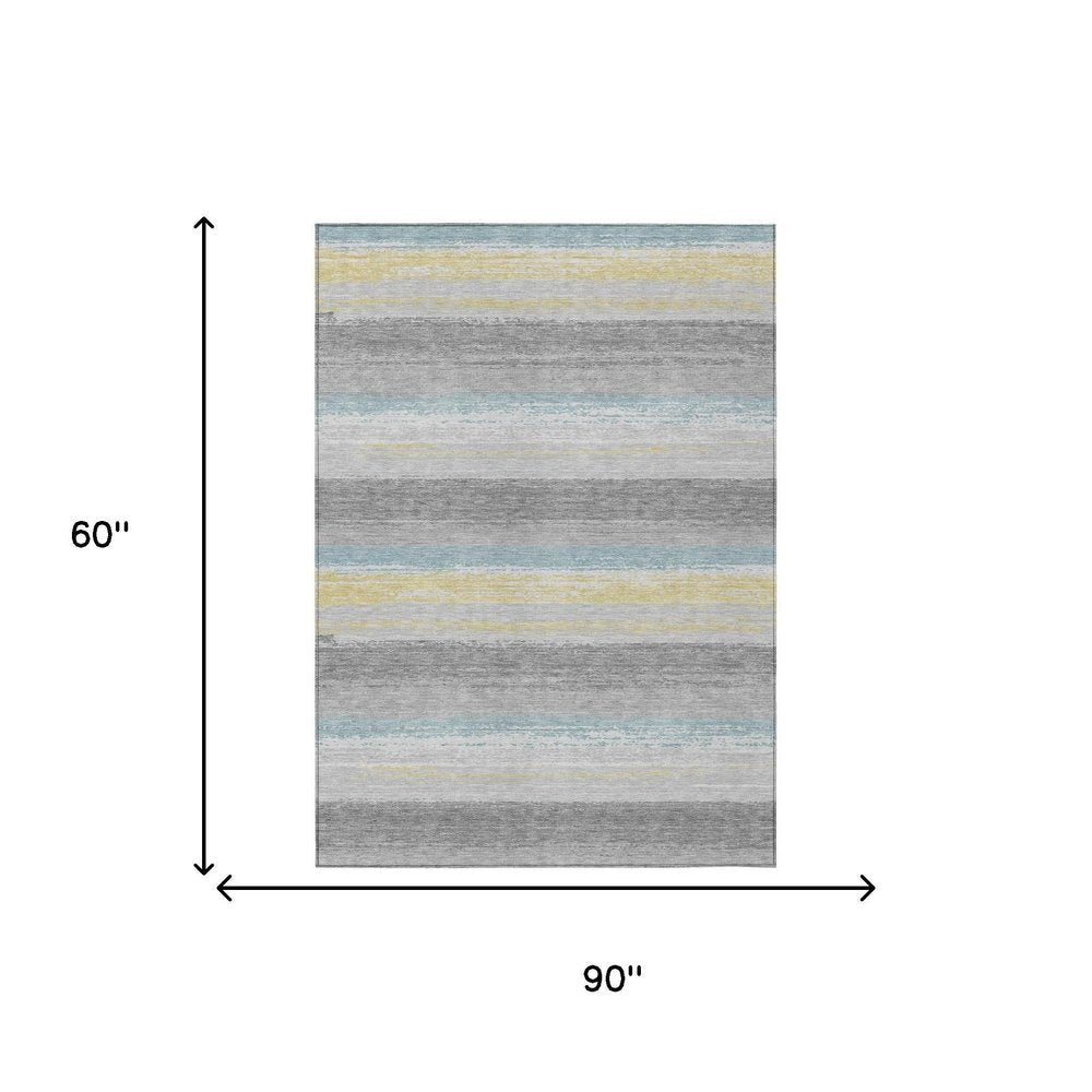 5' X 8' Silver And Taupe Striped Washable Indoor Outdoor Area Rug — view 4