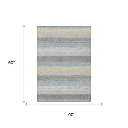 5' X 8' Silver And Taupe Striped Washable Indoor Outdoor Area Rug HomeRoots