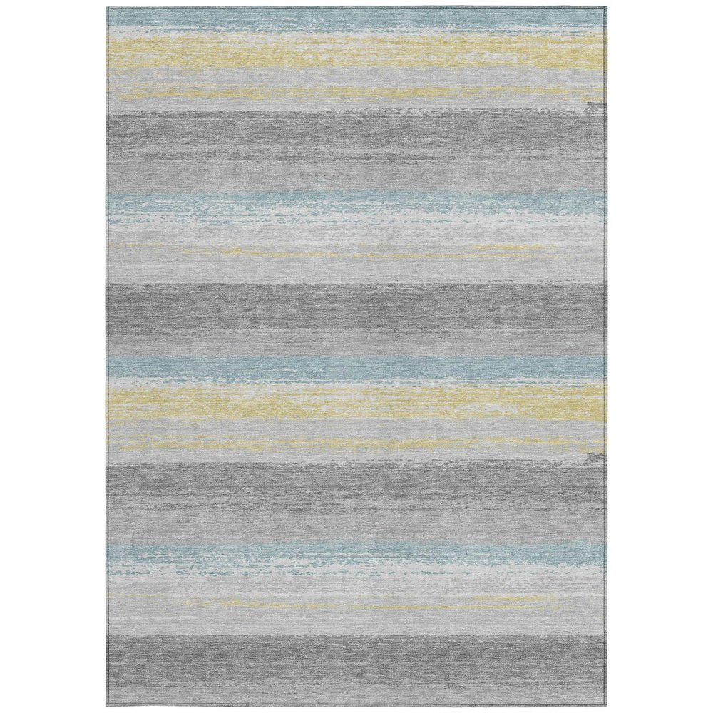 5' X 8' Silver And Taupe Striped Washable Indoor Outdoor Area Rug HomeRoots