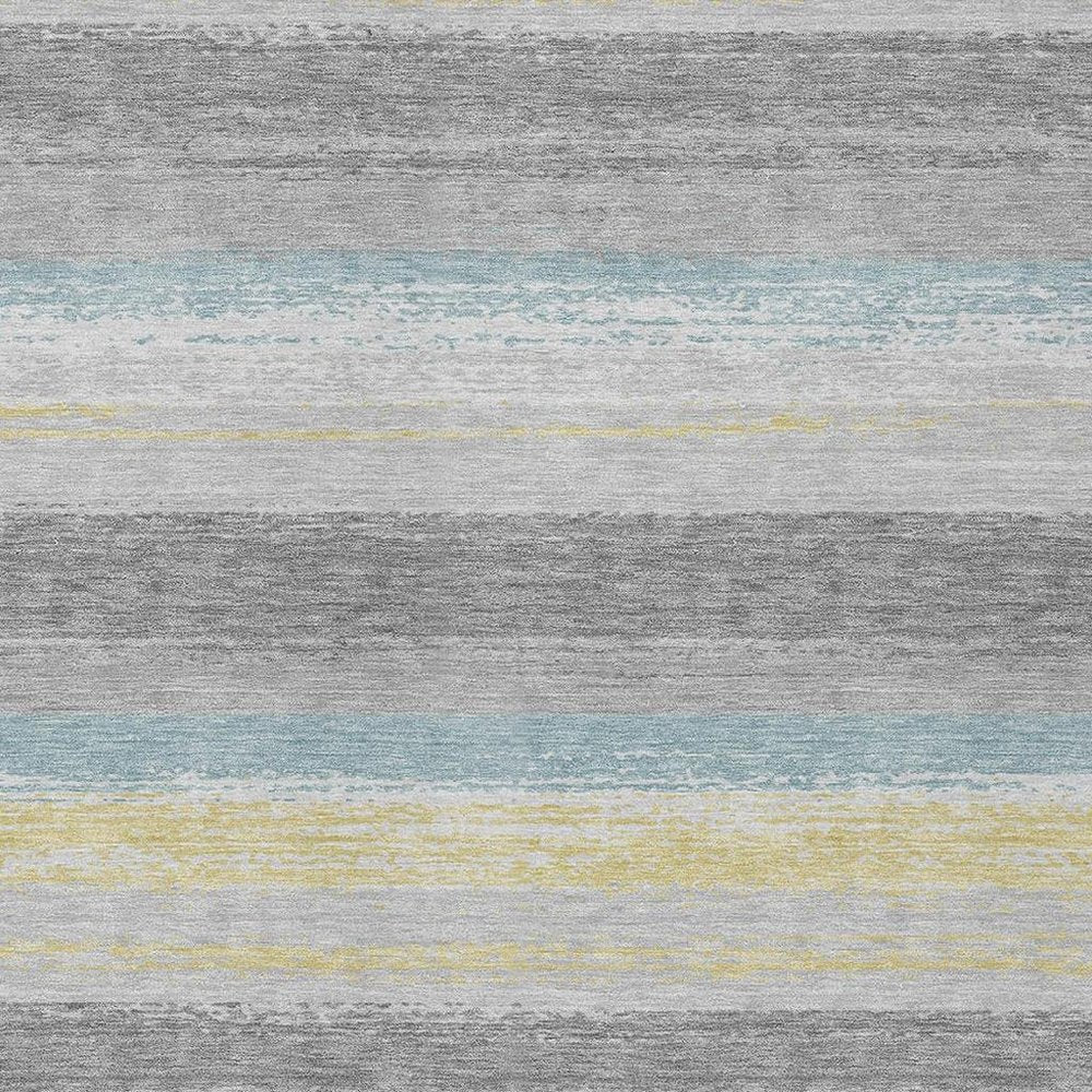 5' X 8' Silver And Taupe Striped Washable Indoor Outdoor Area Rug — view 6