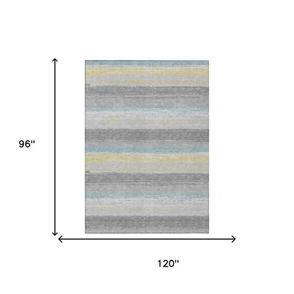 8' X 10' Silver And Taupe Striped Washable Indoor Outdoor Area Rug HomeRoots