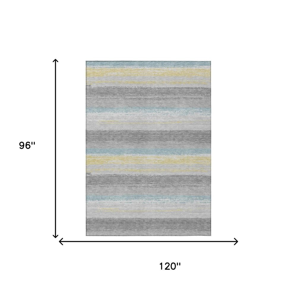 8' X 10' Silver And Taupe Striped Washable Indoor Outdoor Area Rug