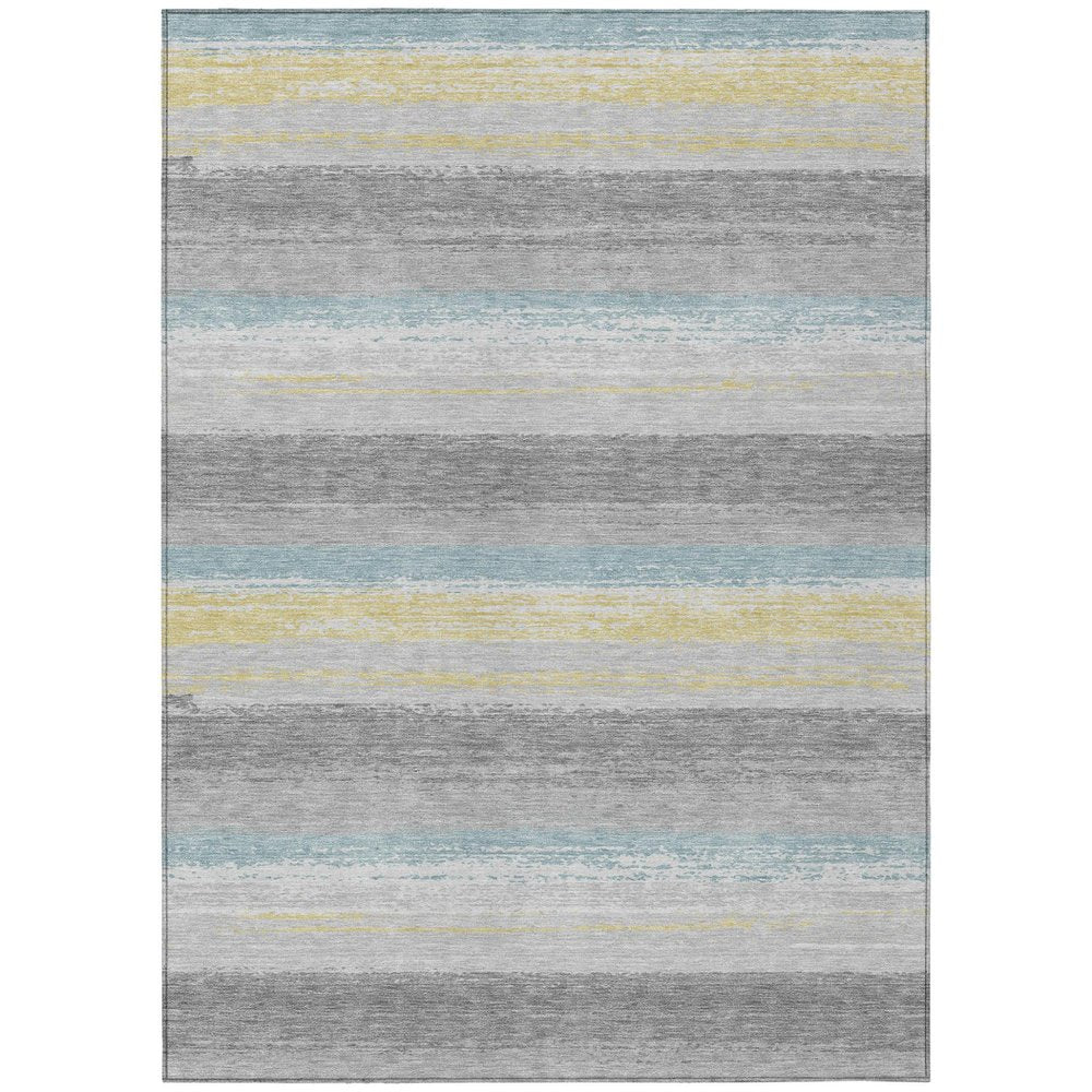 8' X 10' Silver And Taupe Striped Washable Indoor Outdoor Area Rug — view 1
