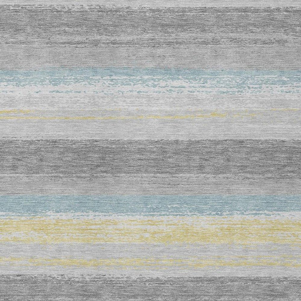 8' X 10' Silver And Taupe Striped Washable Indoor Outdoor Area Rug