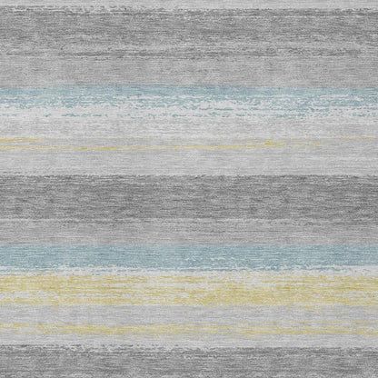 8' X 10' Silver And Taupe Striped Washable Indoor Outdoor Area Rug