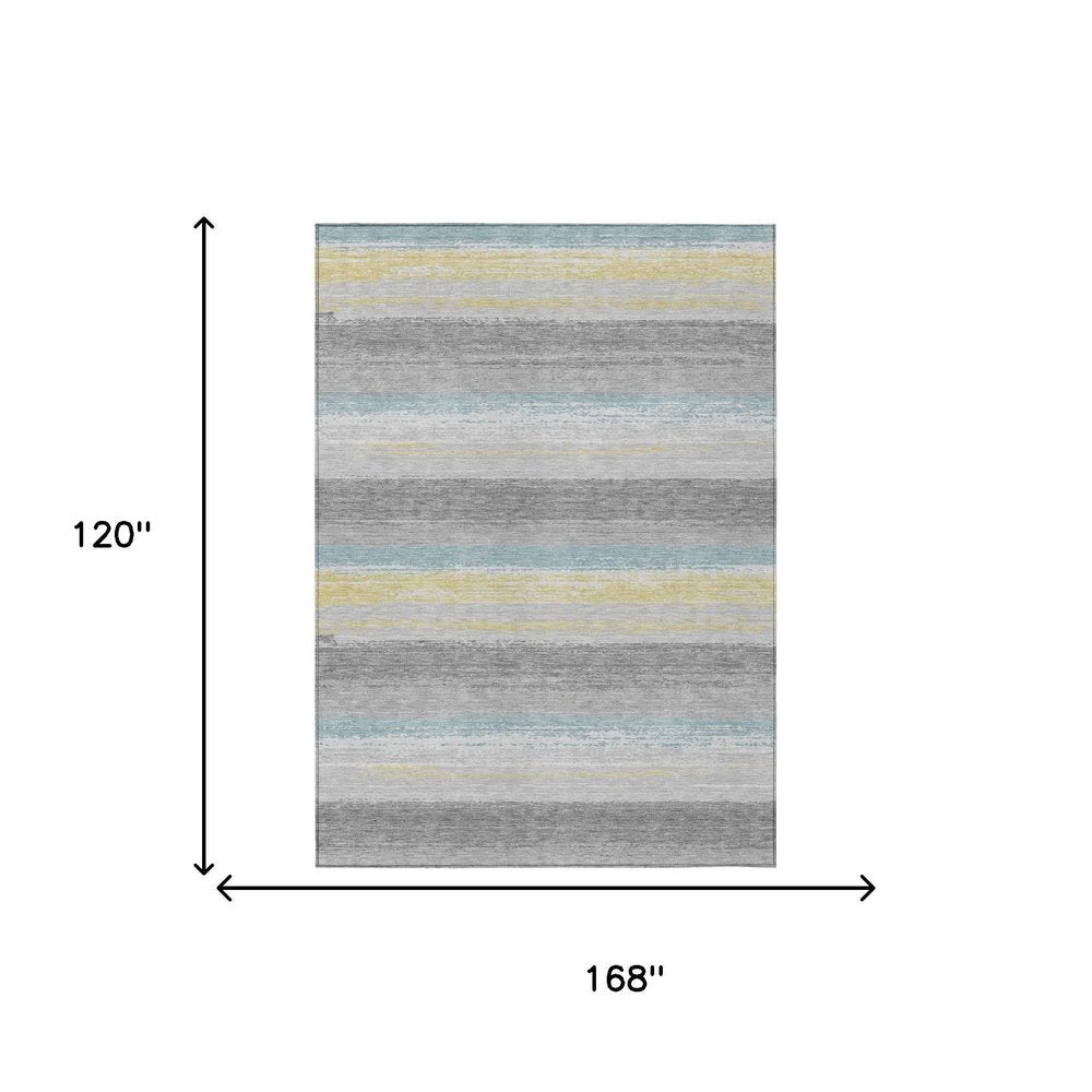 10' X 14' Silver And Taupe Striped Washable Indoor Outdoor Area Rug — view 4