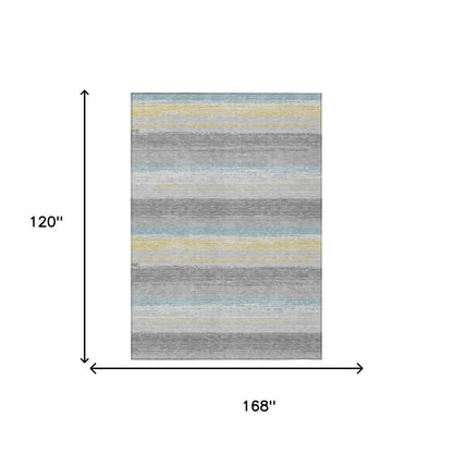 10' X 14' Silver And Taupe Striped Washable Indoor Outdoor Area Rug HomeRoots