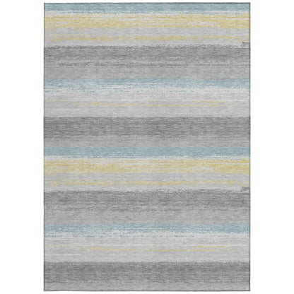 10' X 14' Silver And Taupe Striped Washable Indoor Outdoor Area Rug HomeRoots