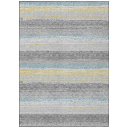 10' X 14' Silver And Taupe Striped Washable Indoor Outdoor Area Rug HomeRoots