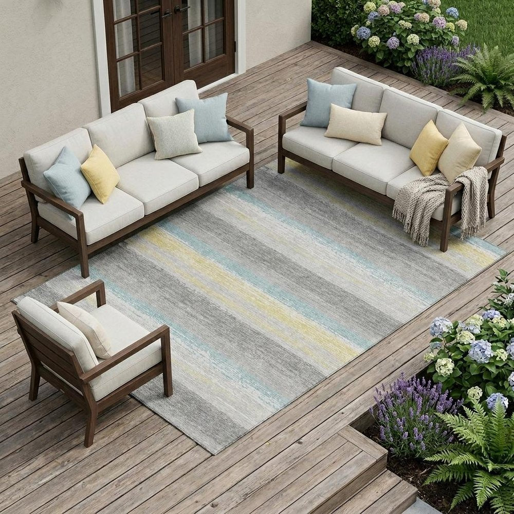 10' X 14' Silver And Taupe Striped Washable Indoor Outdoor Area Rug HomeRoots