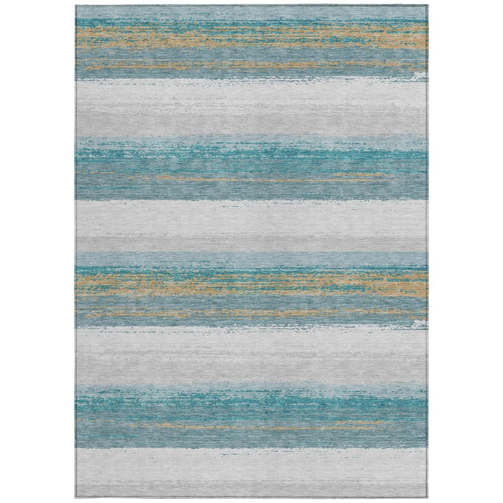 3' X 5' Teal Blue And Gray Striped Washable Indoor Outdoor Area Rug — view 8